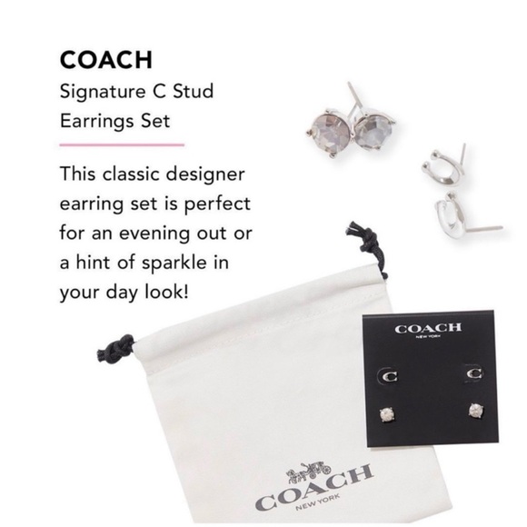 Coach Signature C Stud Silver Earrings Two Pairs of earrings with Storage Bag - Picture 5 of 5